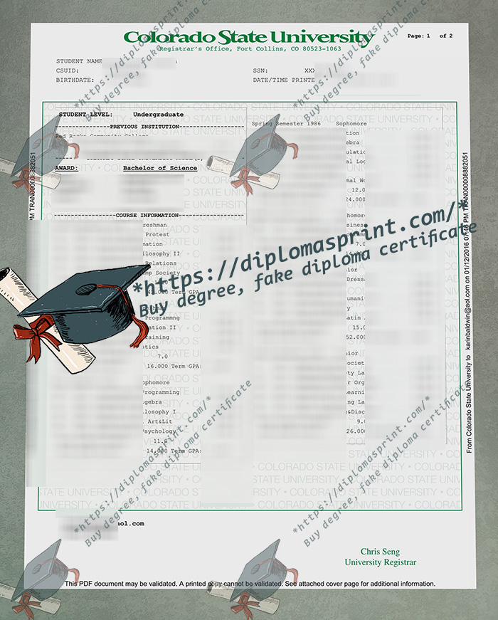 Colorado State University Transcript