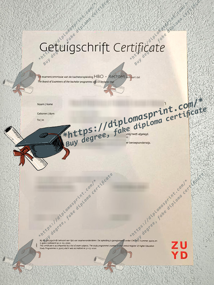 Zuyd Hogeschool Getuigschrift