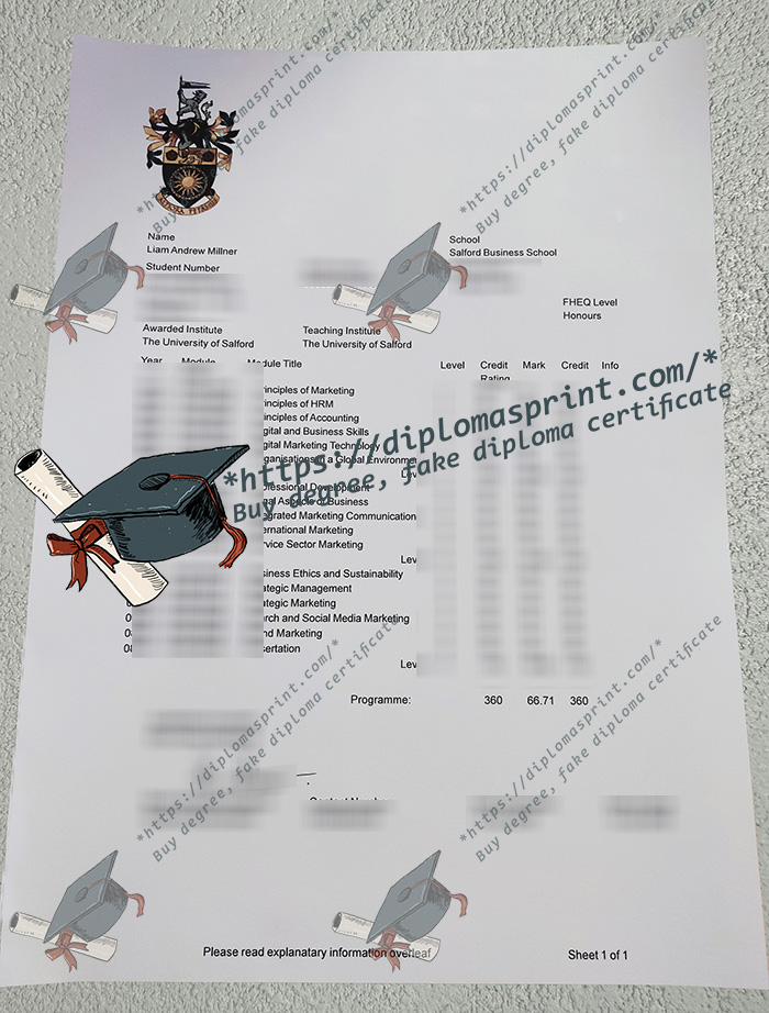 University of Salford Transcript University of Salford Transcript