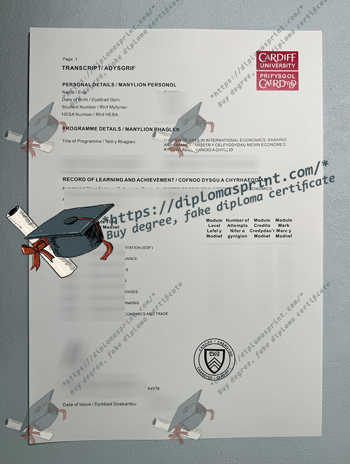 Cardiff University Transcript, Prifysgol Caerdydd Transcript Cardiff University Transcript, Prifysgol Caerdydd Transcript