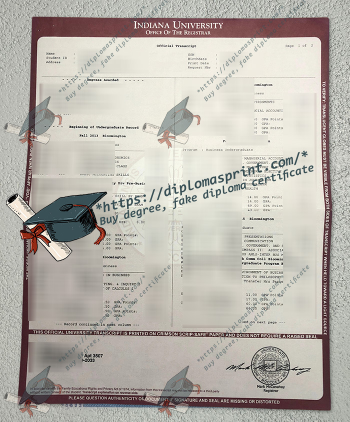 IU Bloomington Transcript, Indiana University Bloomington Transcript