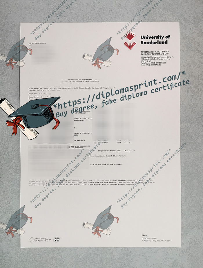 University of Sunderland Transcript